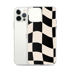 Beige Checkered Clear Case