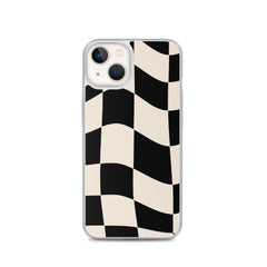 Beige Checkered Clear Case