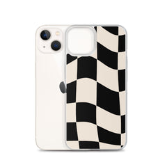 Beige Checkered Clear Case