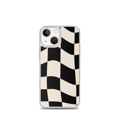 Beige Checkered Clear Case