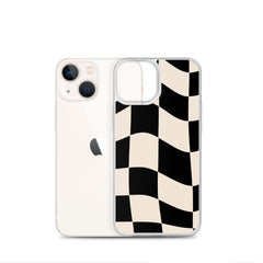 Beige Checkered Clear Case