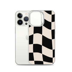 Beige Checkered Clear Case