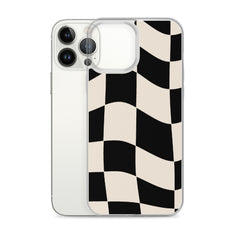 Beige Checkered Clear Case