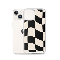 Beige Checkered Clear Case