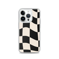 Beige Checkered Clear Case