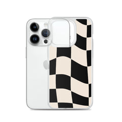 Beige Checkered Clear Case