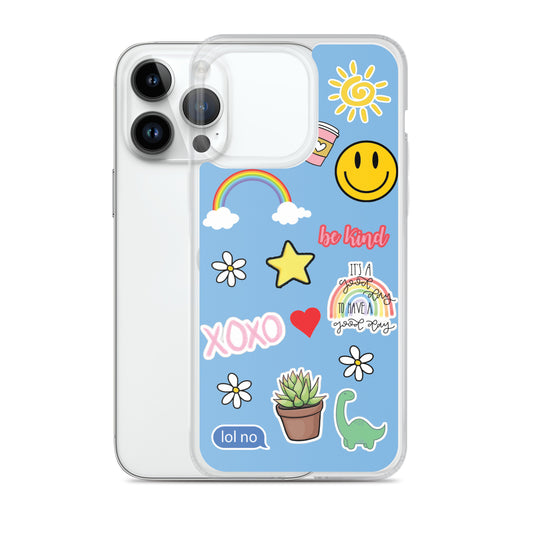 Blue Cute Stickers Clear Case