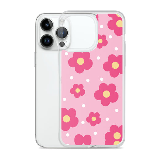 Pink Retro Daisies Clear Case