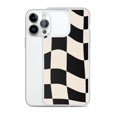 Beige Checkered Clear Case