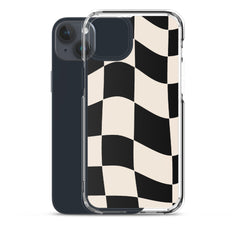 Beige Checkered Clear Case