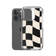 Beige Checkered Clear Case