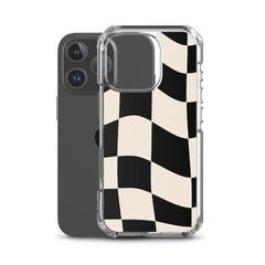 Beige Checkered Clear Case